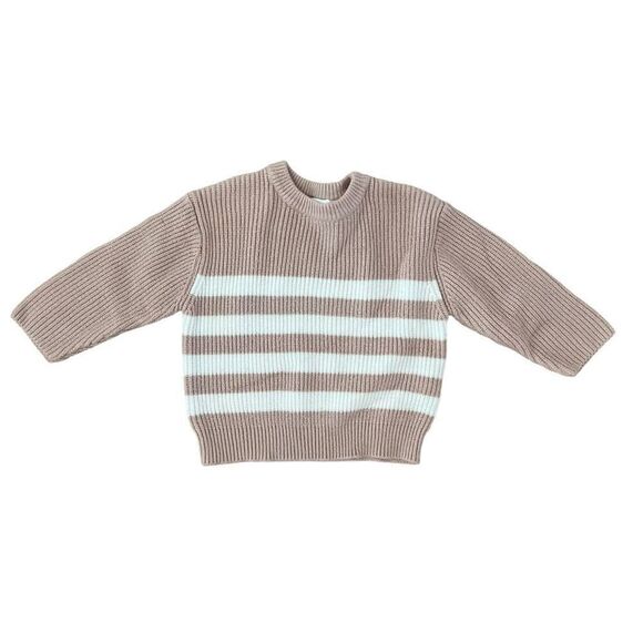 Zara Baby Girl Ribbed Knit Striped Pullover Sweater Size 9-12 Months Tan White - Picture 1 of 5